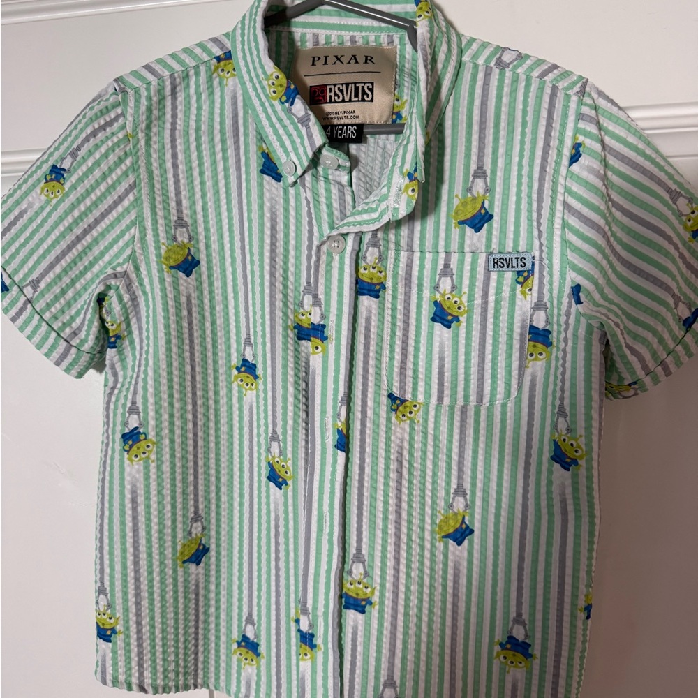 RSVLTS Pixar Green and White Striped Shirt